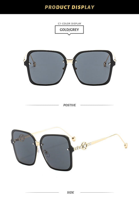 Square metal sunglasses V-shaped diamond inlay