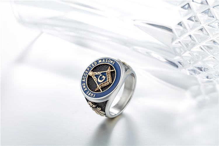 Personality Retro Masonic Logo Men's Titanium Steel Ring