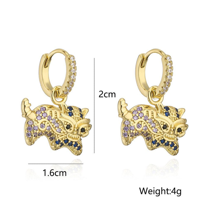 New Light Luxury Gold Color Zircon Animal Earrings
