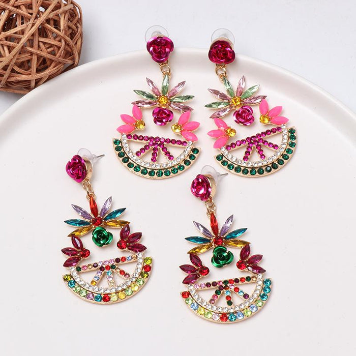 New Female Jewelry Plant Flower Earrings Accessories Inlaid Rhinestone