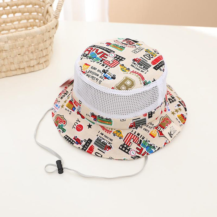 Summer Cartoon Car Print Children's Breathable Sunshade Mesh Hat