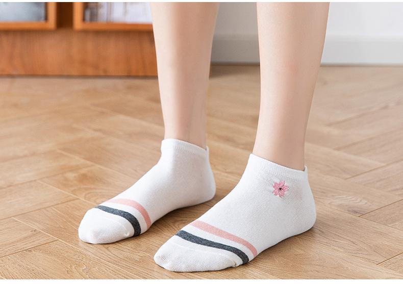 Summer Thin Cotton Socks Embroidered Shallow Striped Socks