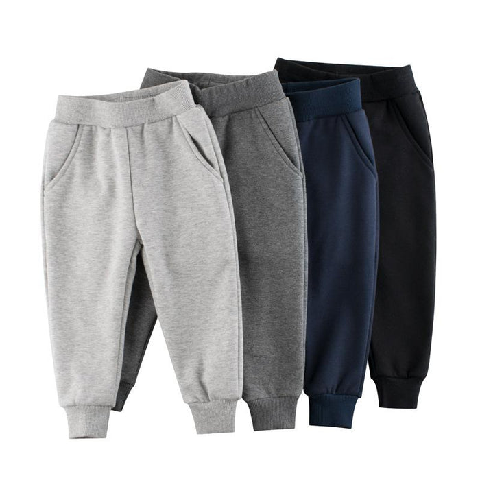 Solid colour children's sports pants boys' Plush casual pants