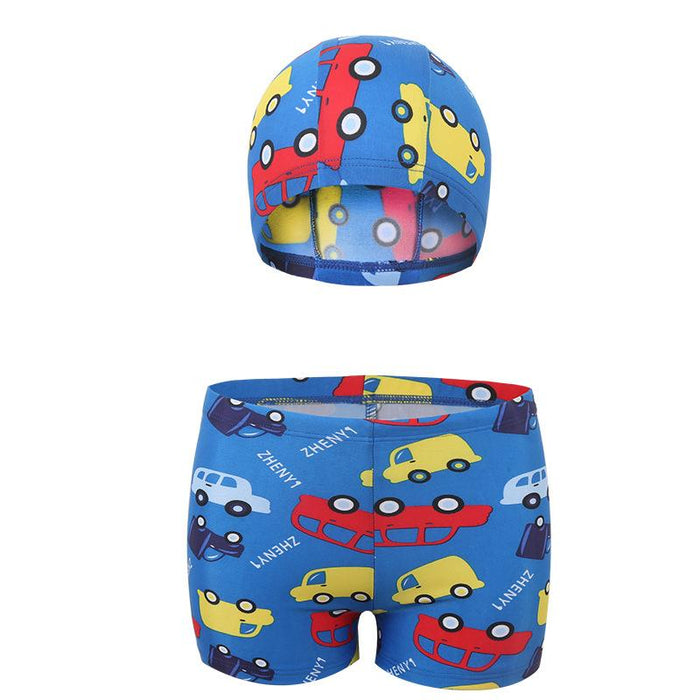 Children's Cartoon Swimming Trunks Cap Two-piece Suit