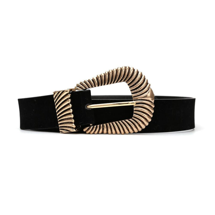 Vintage three-dimensional grain D-shaped velvet alloy belt waist