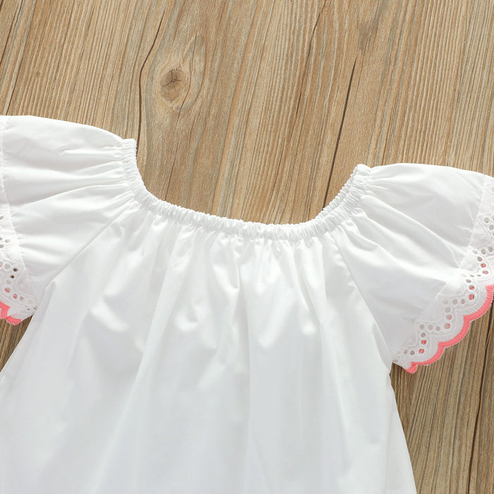 Solid color lace small fly sleeve loose baby girl's doll shirt