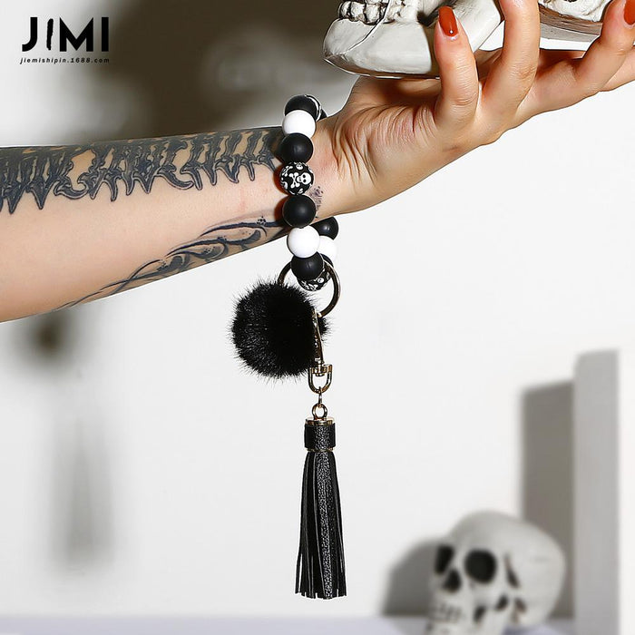 Fashion Ethnic Style Silicone Bead Bracelet Keychain