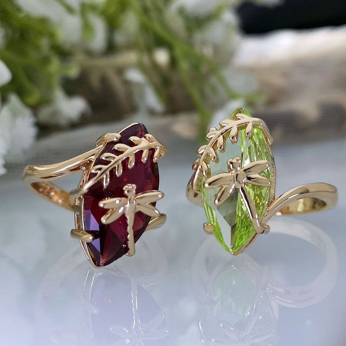 New Creative Dragonfly Touch Water Ruby Ring