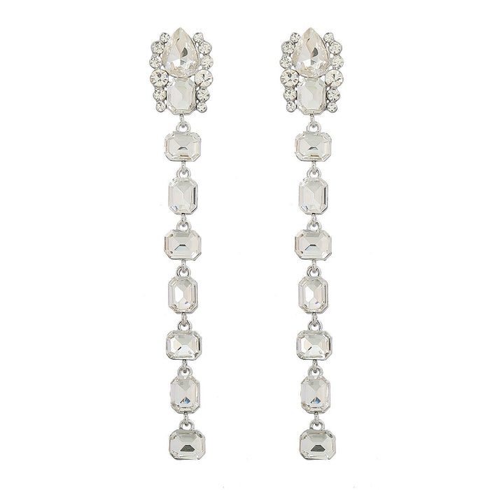 Alloy Geometric Glass Rhinestone Long Drop Earrings