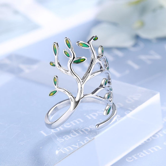 Fashion Personality Green Leaf Opening Ring