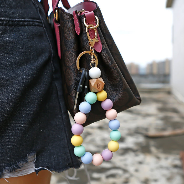 New Rainbow Beaded Wrist Pendant Keychain