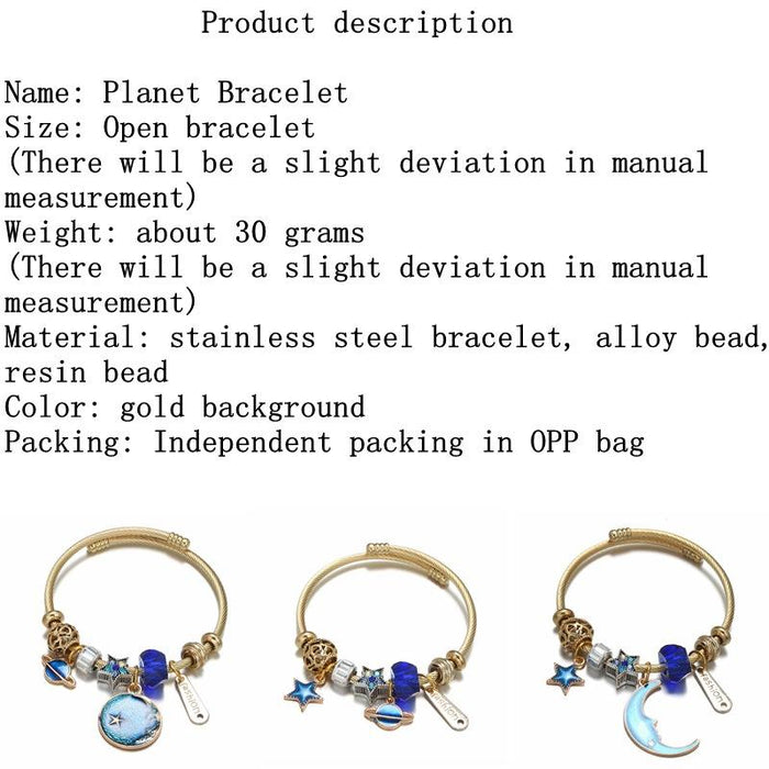 Planet Moon Pendant Open Adjustable Bracelet