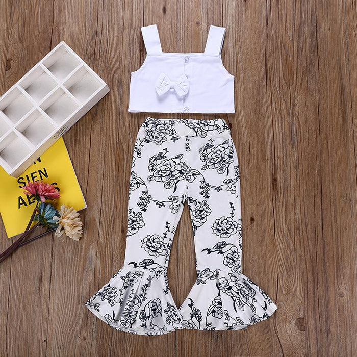 Suspender vest top printed horn pants