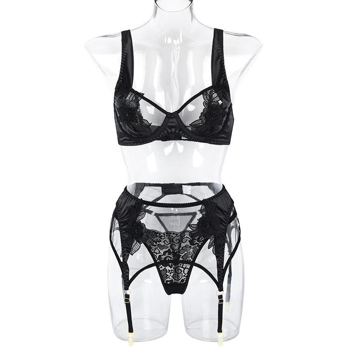 Women Lace Hollow Lingerie Sexy Garter Underwear Set