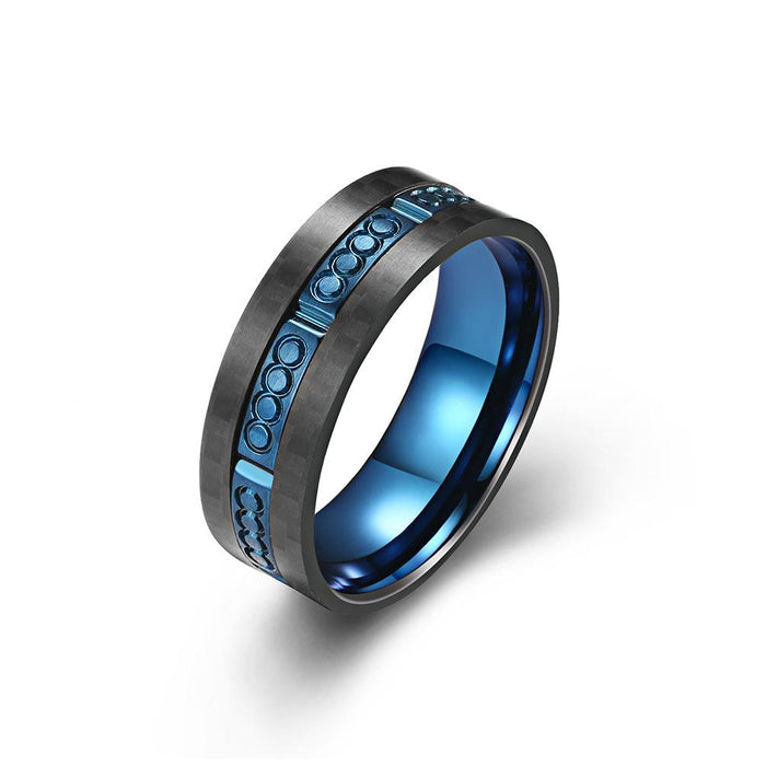 Men's Stainless Steel Antique Plated Solid Carbon Fiber Ring