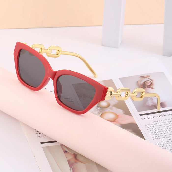 Women's Small Frame Cat's Eye Thick Metal Chain Sunglasses