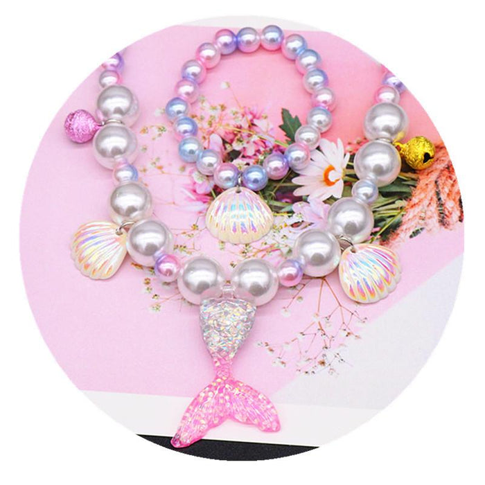 Children's Beauty Fishtail Pearl Necklace Bracelet Ring Earring Set