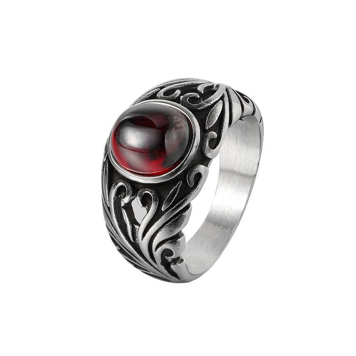 Vintage Hell Flower Ruby Titanium Steel Ring