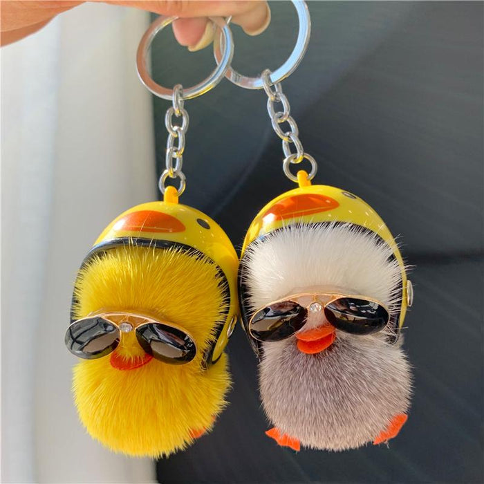 Mini Mink Hair Little Yellow Duck Car Key Chain Pendant