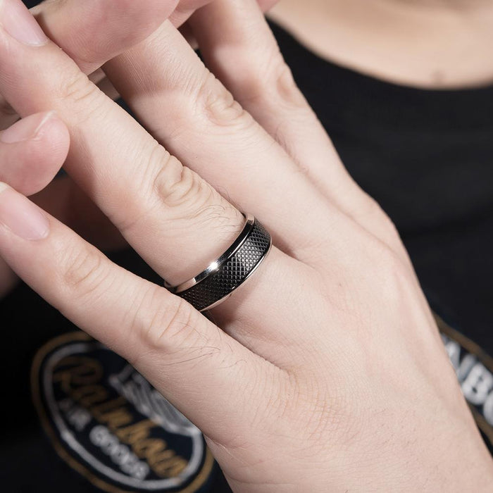 Men's Black and White Stainless Steel Ring Jewelry