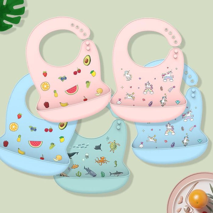 Silicone Baby Bib Waterproof Cartoon Feeding Soft Adjustable Scarf