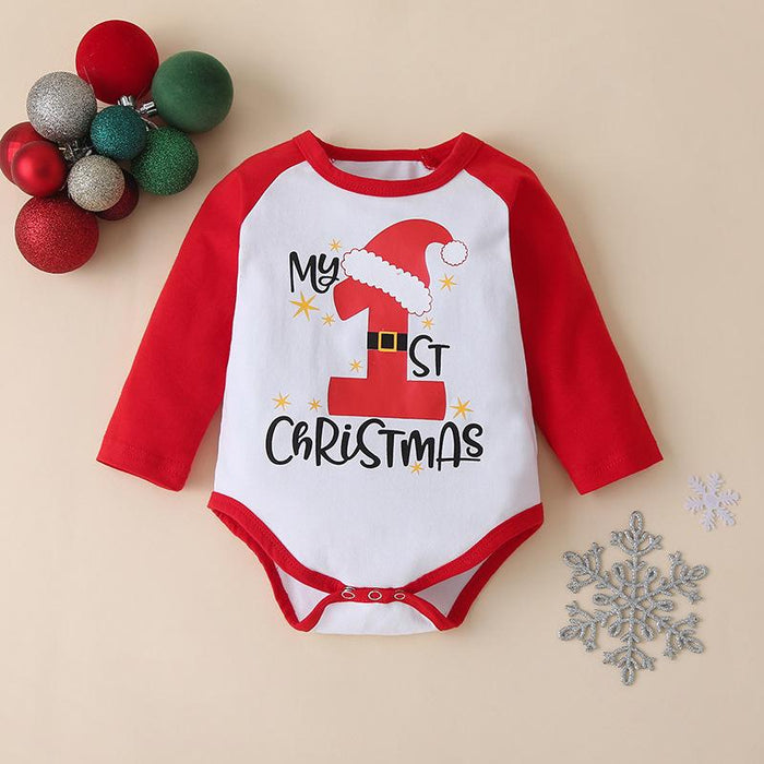 Printed letter Long Sleeve Striped triangle Khaki creeper pants three piece set