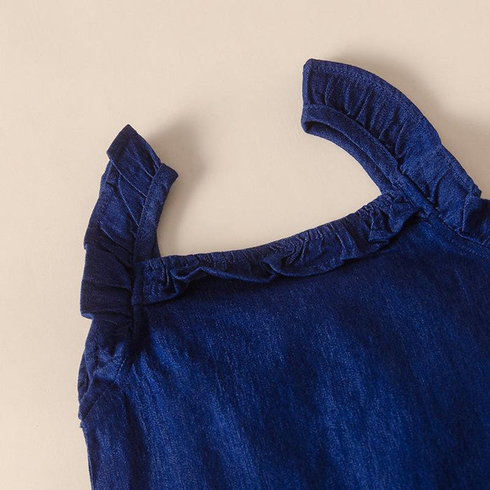 Girls' suspender imitation denim suspender lace Jumpsuit