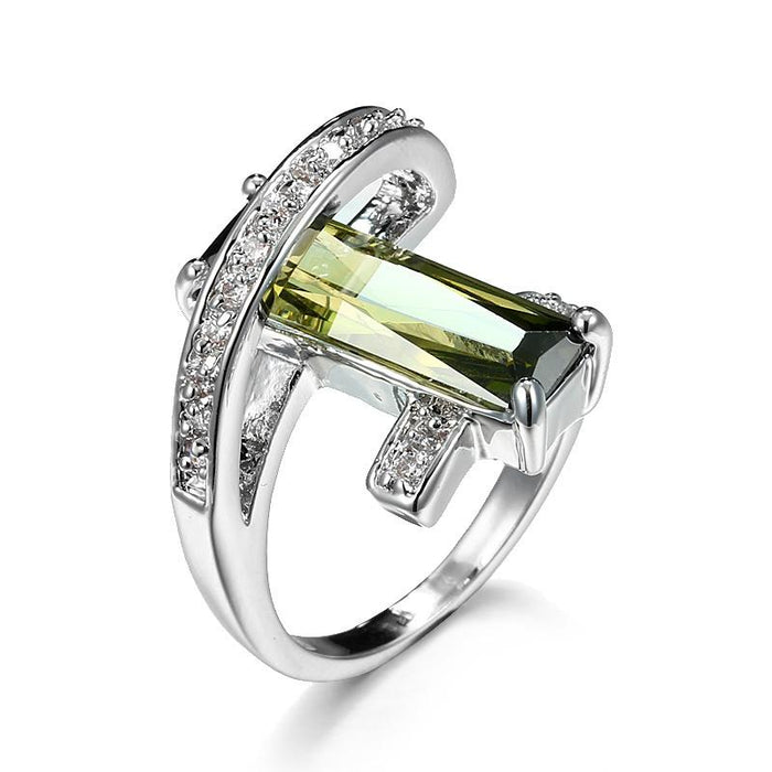 Luxury Women Princess Cut Olive Zircon Rings