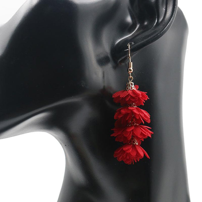 Women's Fashion Simple Fabric Flower Tassel Earrings