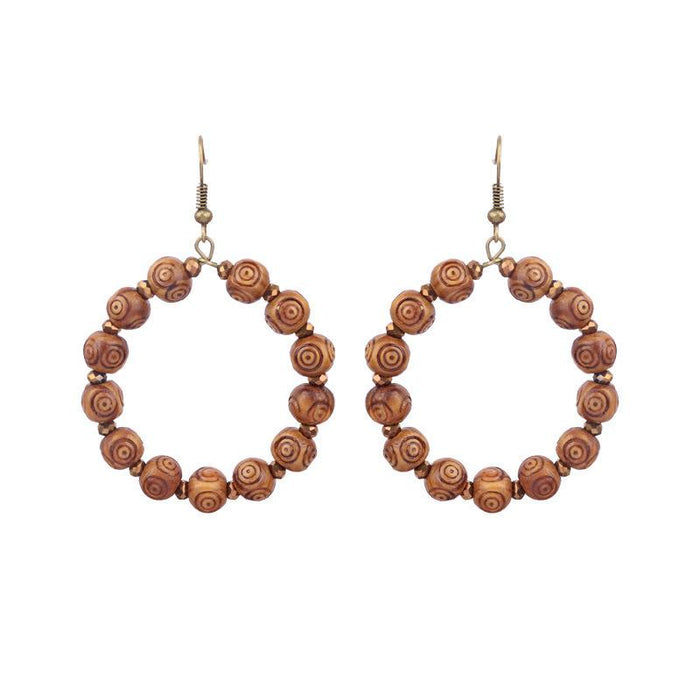 Tassel Vintage Wooden Beads Woven Geometric Hollow Earrings Jewelry