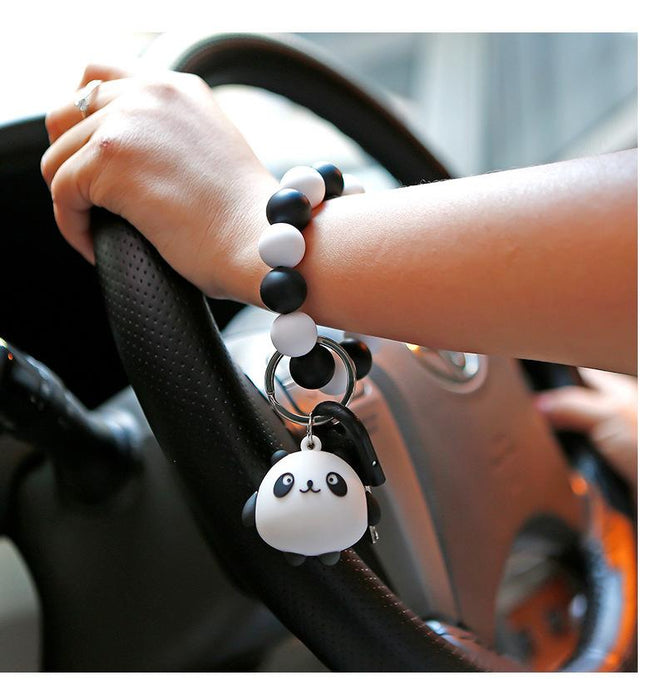 Handmade Panda Silicone Beaded Wrist Keychain