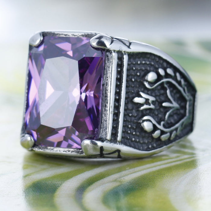 Fashon Jewelry Purple Zircon Anqutie Silver Color Rings