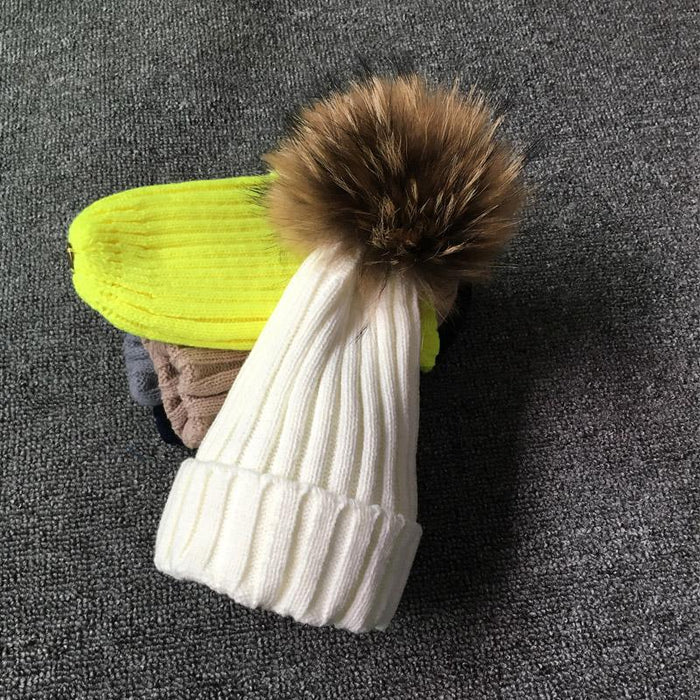 Winter Brand Female Fur Pom Poms hat