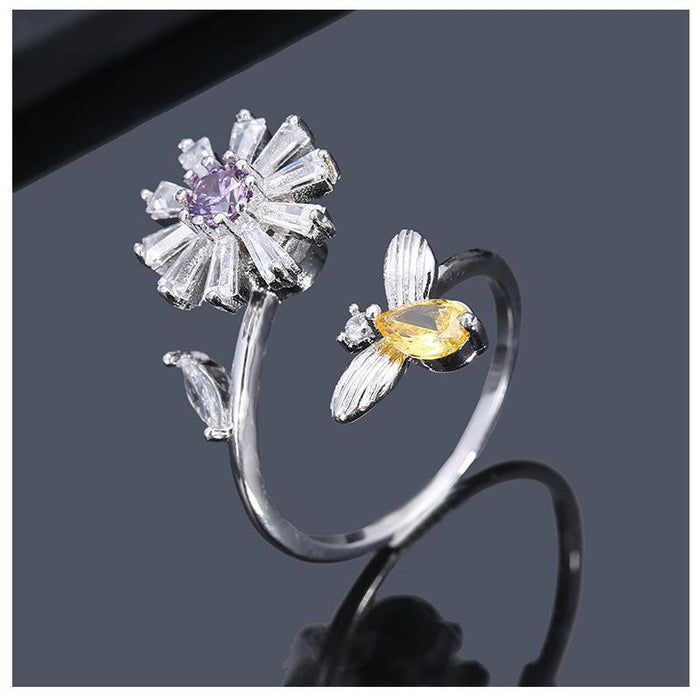 Fashion Women Zircon Flower Adjustable Ring