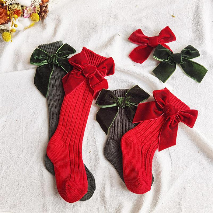 Winter Kids Knee High Big Bow Christmas Socks