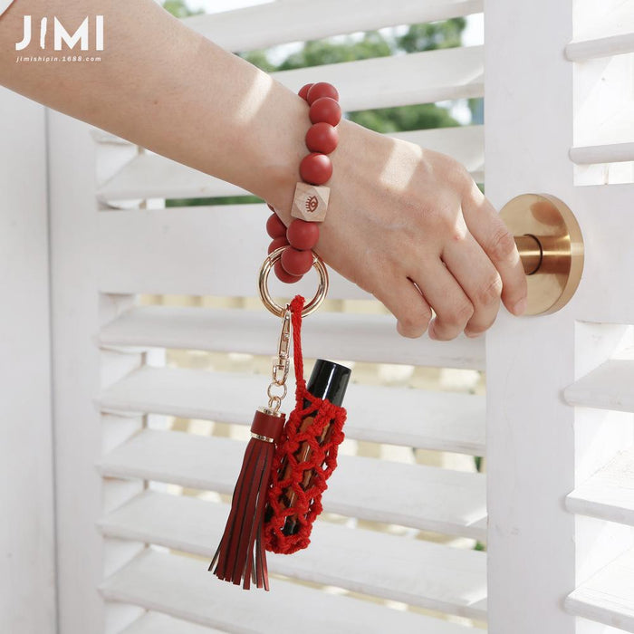 Handwoven Perfume Bottle Mesh Pocket Silicone Bead Bracelet Keychain