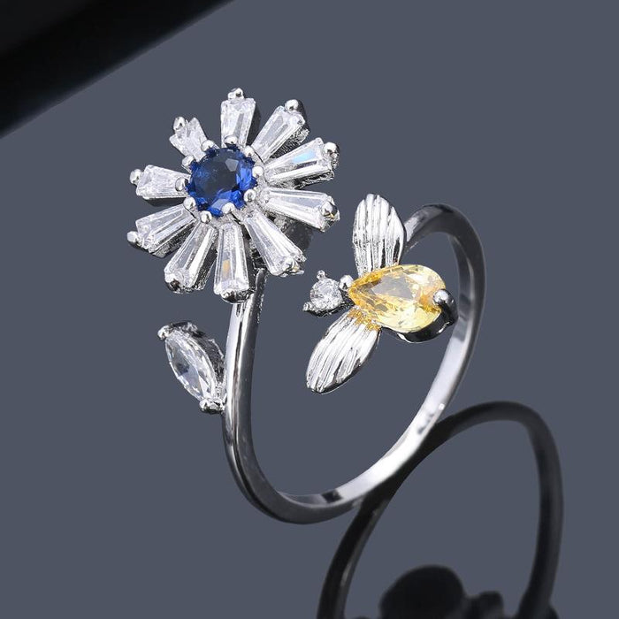 Fashion Women Zircon Flower Adjustable Ring