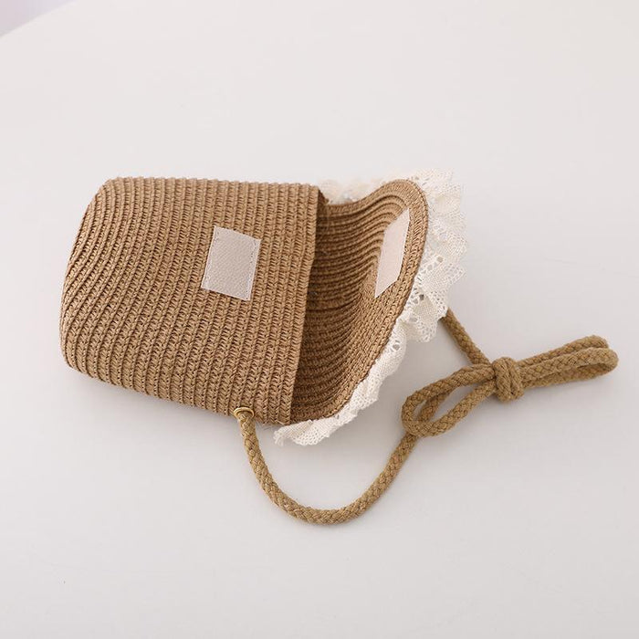 Trendy Three-color Button Children's Lace Straw Hat Bag Set