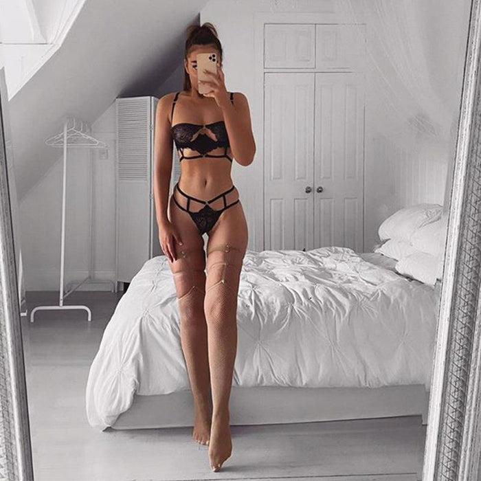Sexy Women's Sling Lingerie Set Lace Balconette Underwear