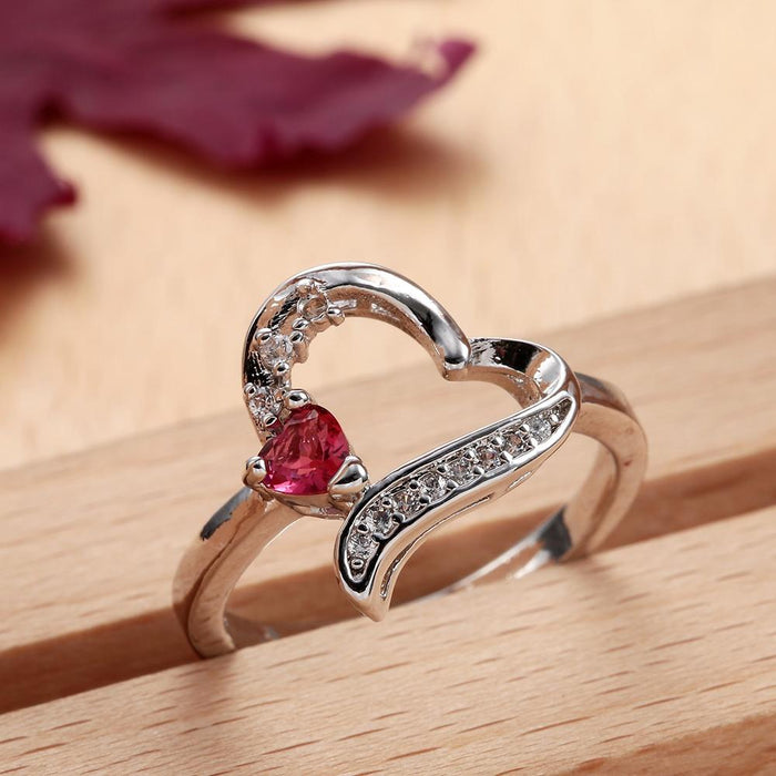 Luxury Gorgeous Women Jewelry Heart Shape Pink Rings