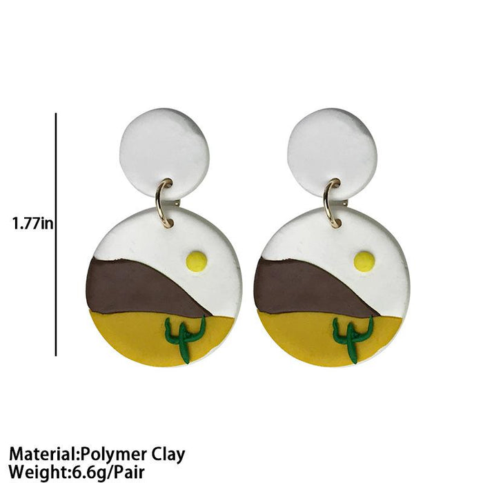 Cactus Western Style Desert Sun Soft Pottery Handmade Earrings