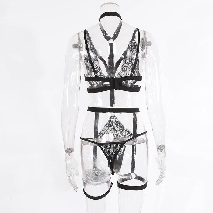 Sexy Lace Hollow Underwear Women Halter Lingerie Set
