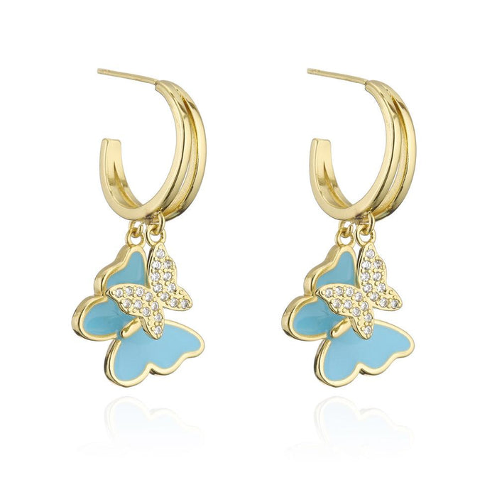 Light Luxury Oil Drop Gold Color Zircon Butterfly Earrings