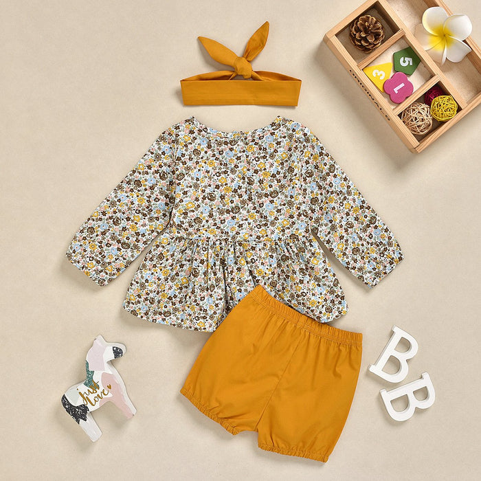 Girls' floral top solid Shorts Set
