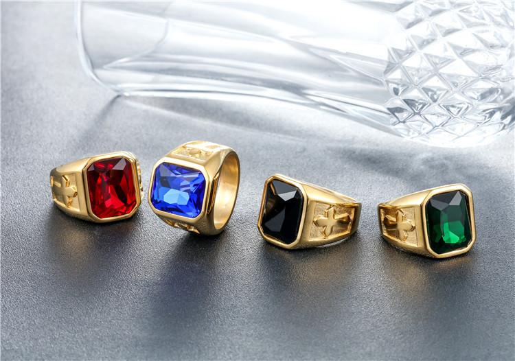 Personality Punk Cross Men's Titanium Steel Gem Ring Foreign Trade Jewelry