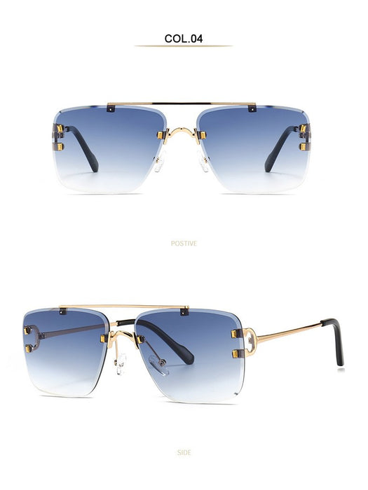 Men's and women's square metal double beam Sunglasses