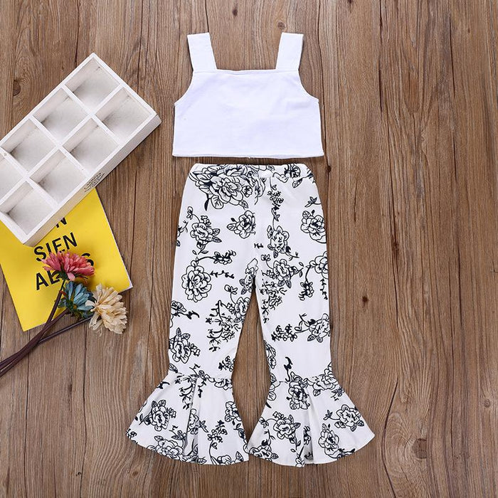 Suspender vest top printed horn pants