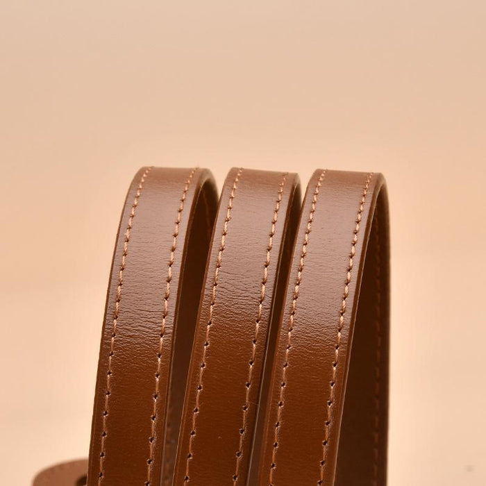 New Women's Leather Thin Belt Non Perforated Design Dress Accessories