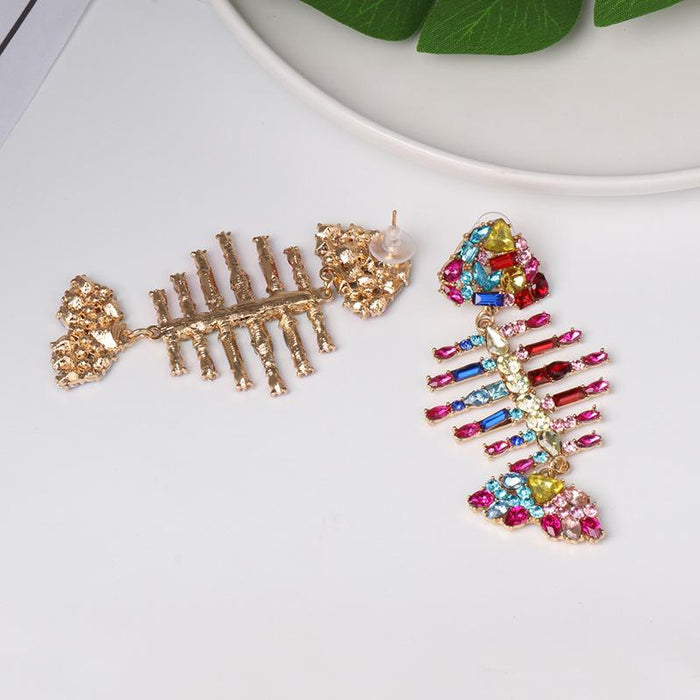 Women's Jewelry Personalized Fishbone Earrings Accessories Inlaid Rhinestone