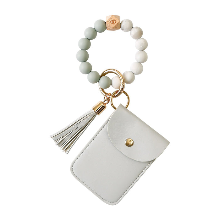 Silicone Leather PU Tassel Card Bag Bracelet Keychain